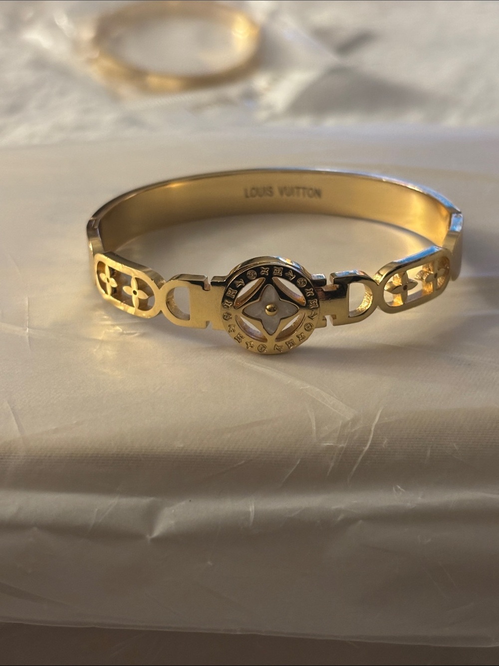 Brand New !! Gold Monogram Cutout Bangle Bracelet
